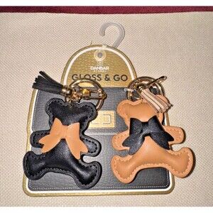 NWT  Set of 2 Gloss & Go Teddy Bear Beige and Black Keychain/Bag Charm